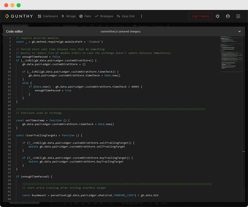 Custom trading strategy example code