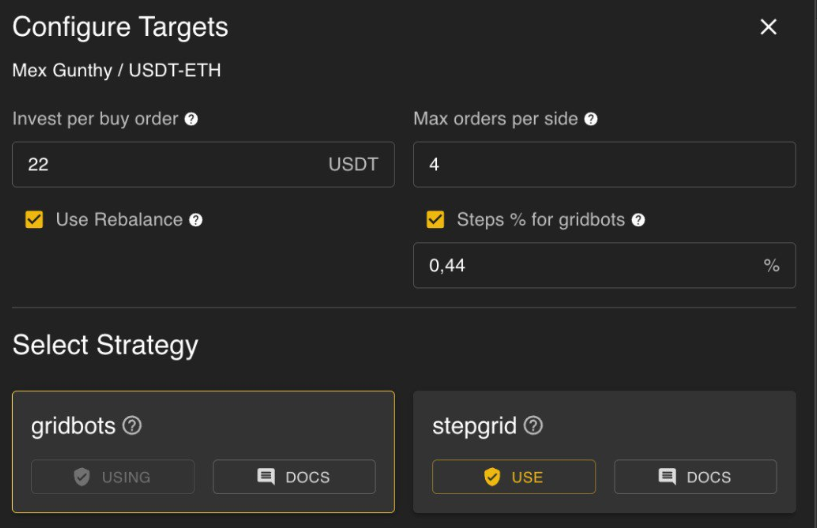 Gridbots settings