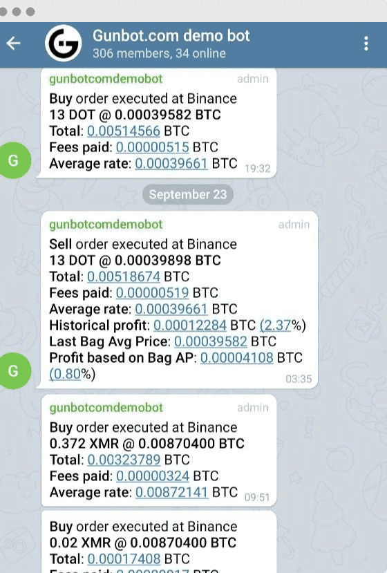 Telegram push notifications for every trade